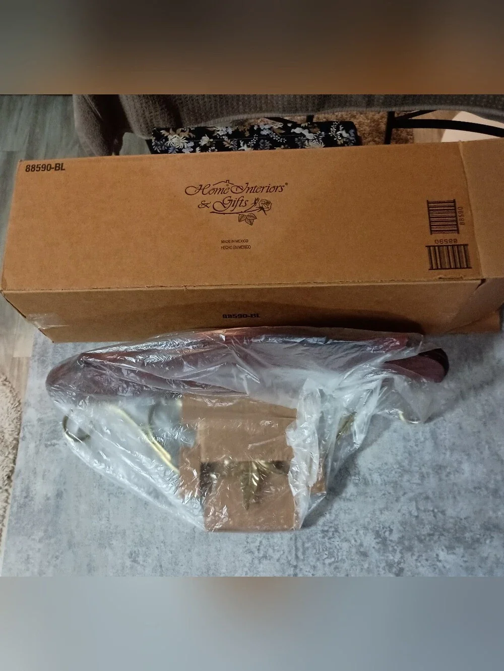 Home Interiors Wood and Ornate Gold Wall Shelf - Brown and Gold -  New In Box